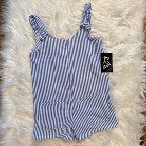 Art Class Girls Blue White Striped Romper One Piece Jumpsuit NWT Size 6/6X